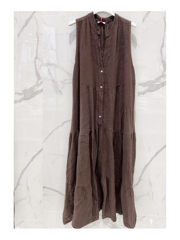 Robe longue en gaze de coton œil brodé et sequins au dos