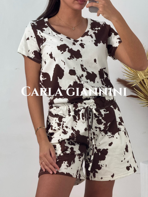 T-shirt col V manches courtes imprimé peau de vache