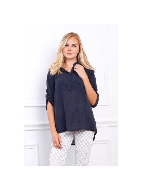Chemise effet lin col officier manches longues