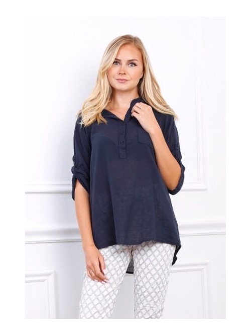 Chemise effet lin col officier manches longues