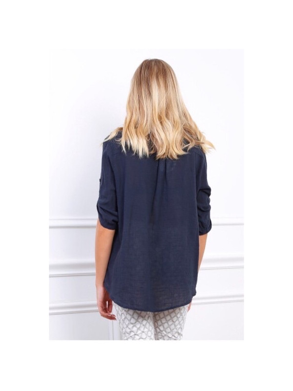 Chemise effet lin col officier manches longues