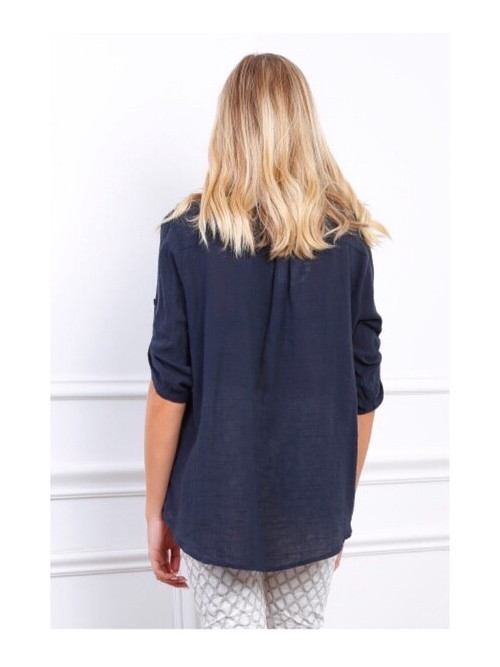 Chemise effet lin col officier manches longues