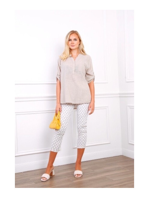 Chemise effet lin col officier manches longues