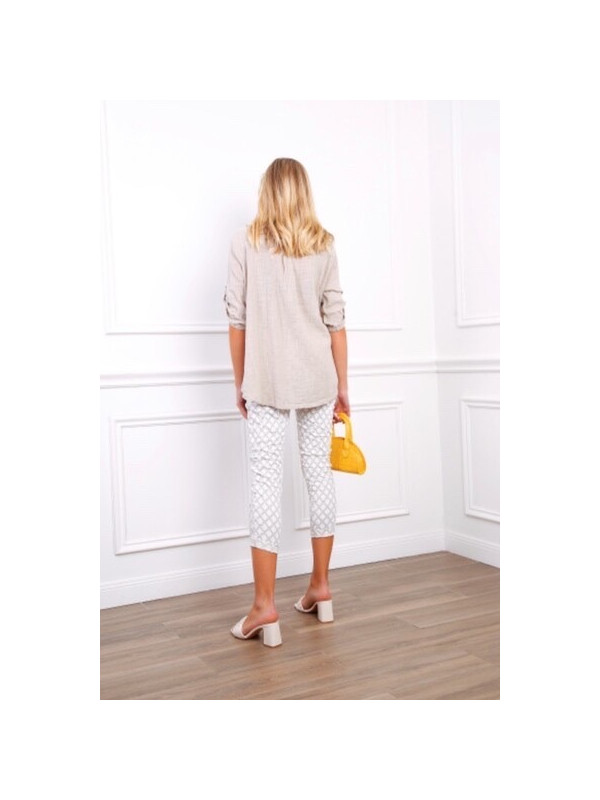 Chemise effet lin col officier manches longues