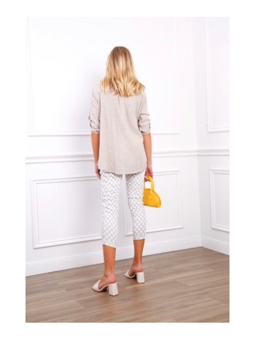 Chemise effet lin col officier manches longues