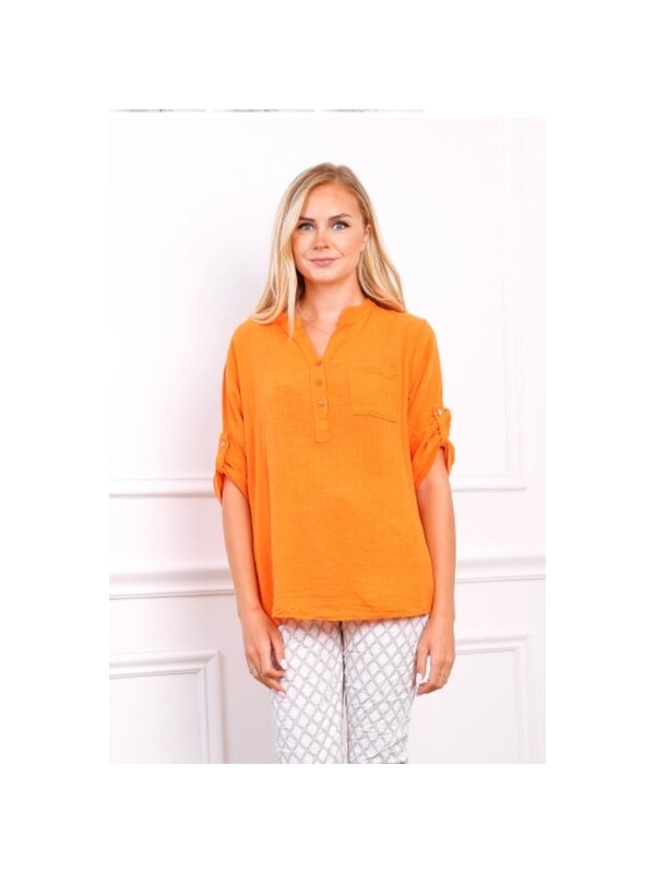 Chemise effet lin col officier manches longues