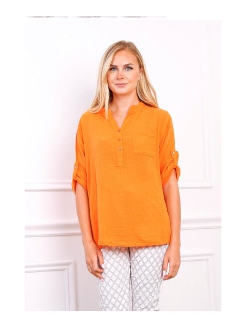 Chemise effet lin col officier manches longues