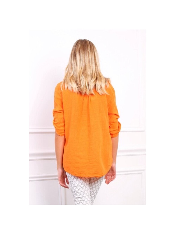 Chemise effet lin col officier manches longues