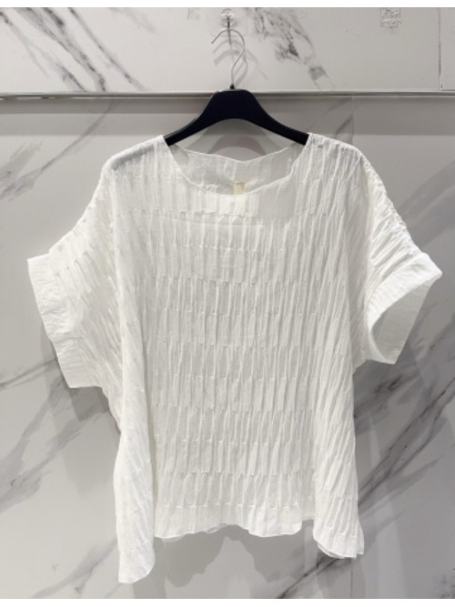 Top oversized gaufré col rond manches courtes