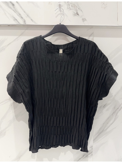 Top oversized gaufré col rond manches courtes