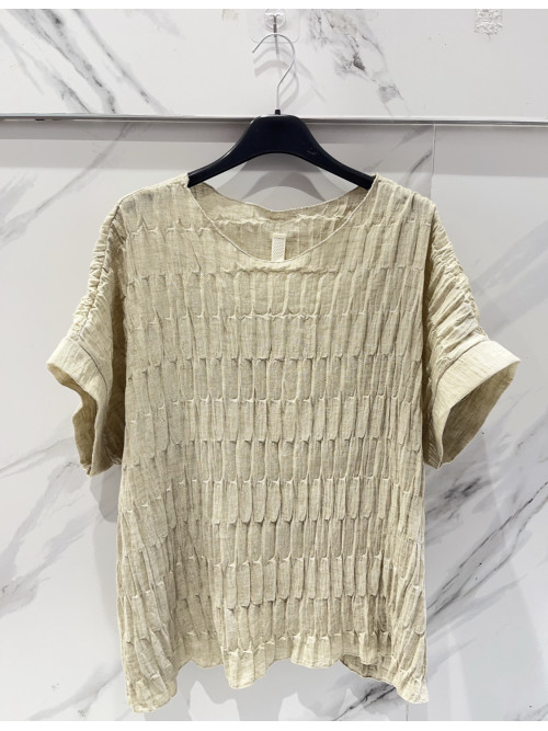 Top oversized gaufré col rond manches courtes