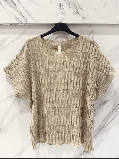 Top oversized gaufré col rond manches courtes