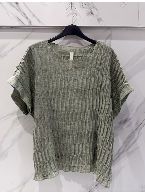 Top oversized gaufré col rond manches courtes