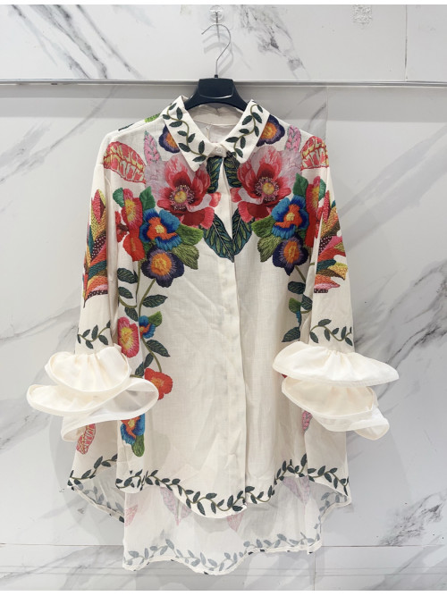 Chemise oversized imprimé fleurs manches gros volants
