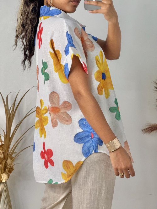 Chemise longue imprimé fleurs multicolores