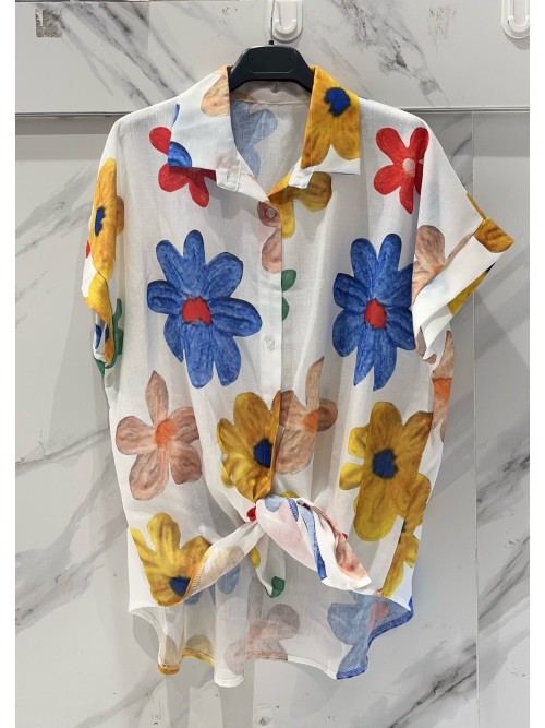 Chemise longue imprimé fleurs multicolores