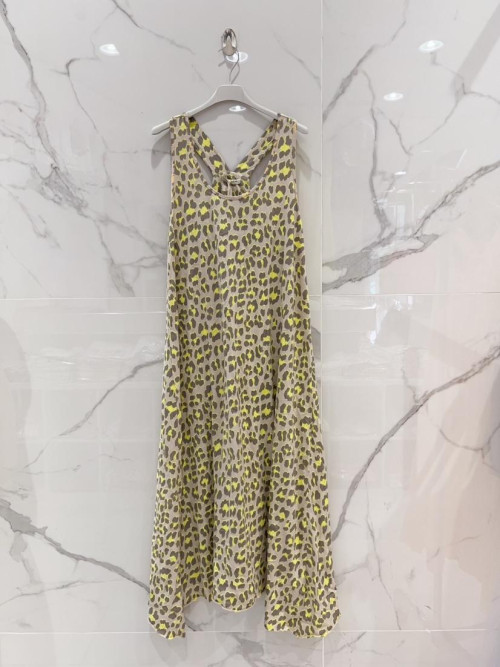 Robe longue imprimé léopard bretelles larges dos nageuse