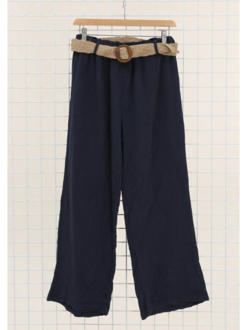 Pantalon large en gaze de coton ceinturée