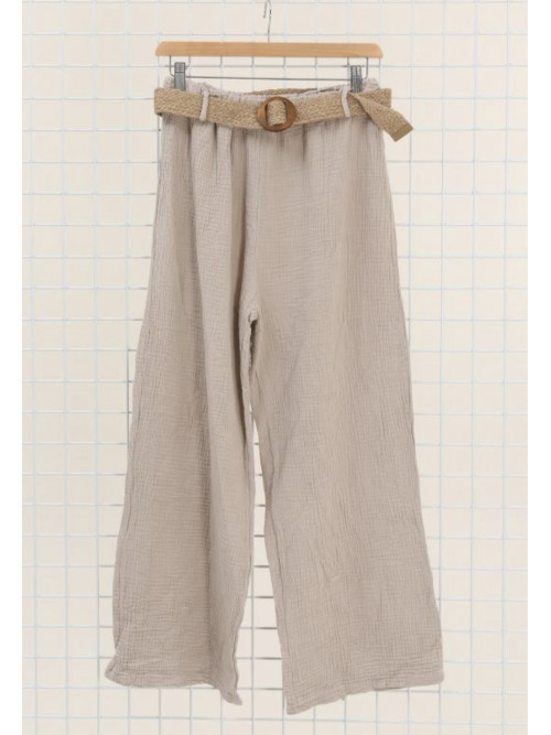Pantalon large en gaze de coton ceinturée