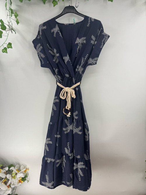 Robe midi imprimé palmiers et ceinture corde Emporium