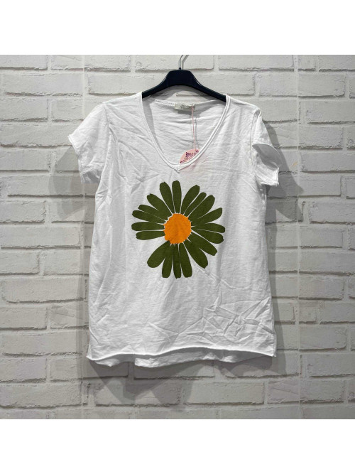 T-shirt imprimé marguerite col V manches courtes Lacomy