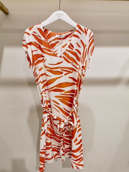 Robe courte imprimée et ceinturée col V Emma Ella