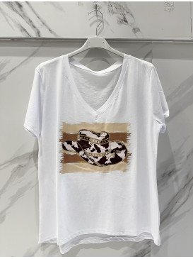 T-shirt cow col V - Blanc