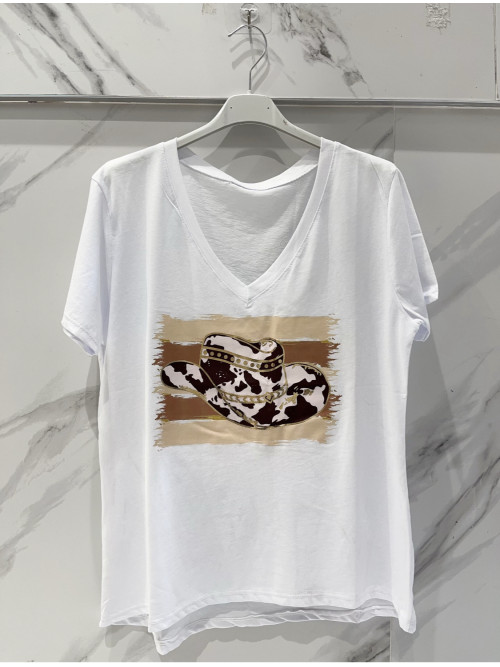 T-shirt cow col V