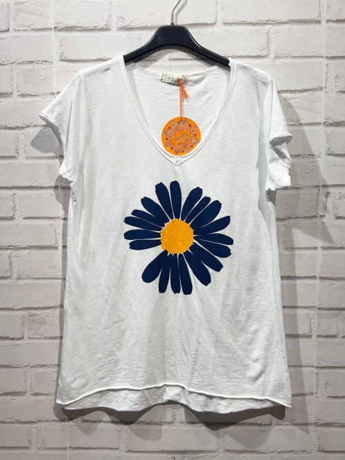 T-shirt imprimé marguerite col V manches courtes Lacomy
