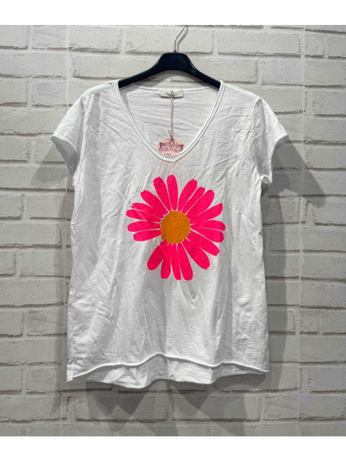T-shirt imprimé marguerite col V manches courtes Lacomy
