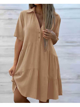 Robe courte col chemise à...