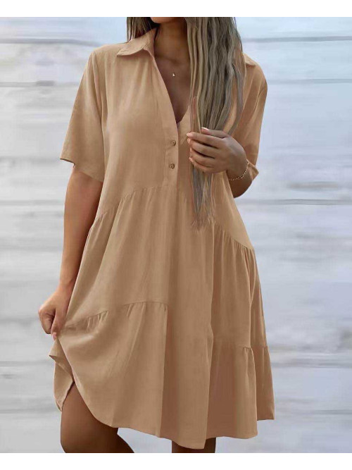 Robe courte col chemise à volants