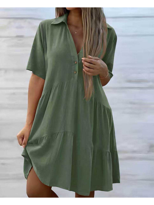 Robe courte col chemise à volants