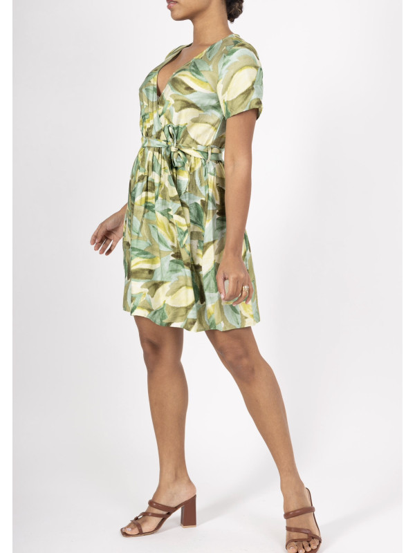 ROBE COURTE CACHE COEUR MANCHES COURTES IMPRIMEE