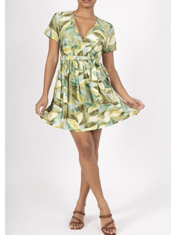 ROBE COURTE CACHE COEUR MANCHES COURTES IMPRIMEE