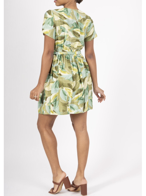 ROBE COURTE CACHE COEUR MANCHES COURTES IMPRIMEE