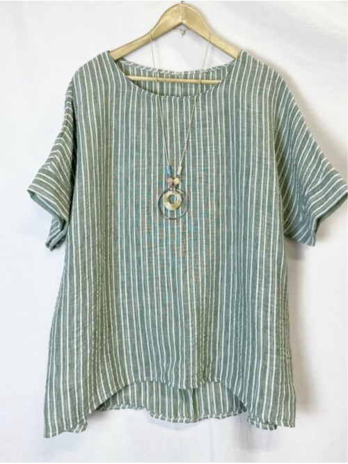 TOP COL ROND M/C RAYURES OVERSIZED +COLLIER