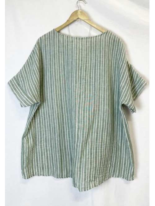 TOP COL ROND M/C RAYURES OVERSIZED +COLLIER