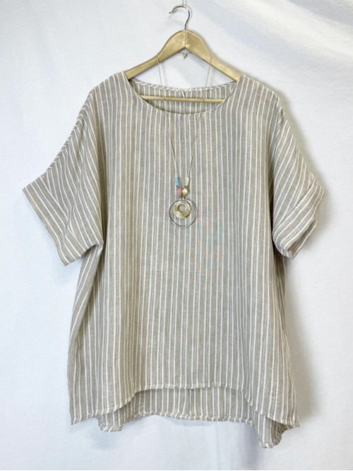 TOP COL ROND M/C RAYURES OVERSIZED +COLLIER