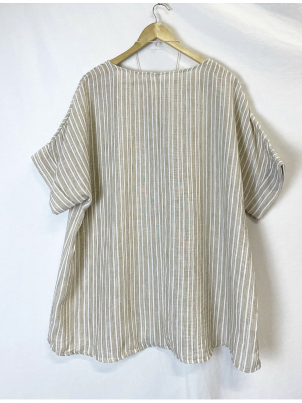 TOP COL ROND M/C  RAYURES OVERSIZED +COLLIER