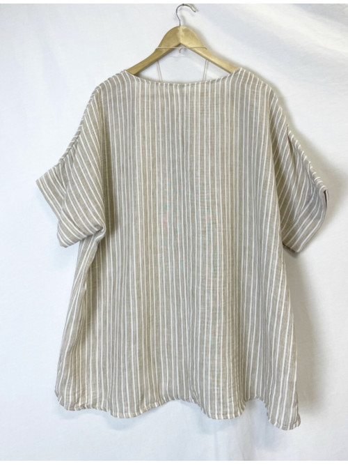 TOP COL ROND M/C RAYURES OVERSIZED +COLLIER