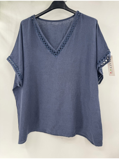 TOP OVERSIZED COL V MANCHE ET COL AJOURE