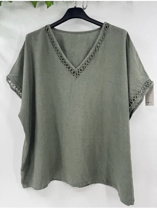 TOP OVERSIZED COL V MANCHE ET COL AJOURE