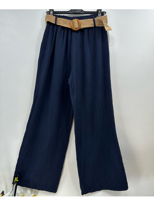 Pantalon large avec ceinture en paille