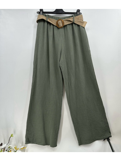 Pantalon large  avec ceinture en paille