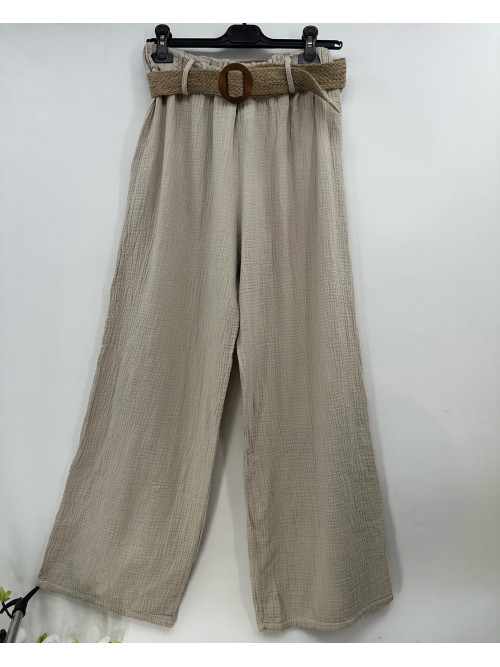 Pantalon large avec ceinture en paille