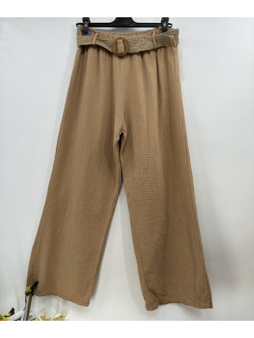 Pantalon large en gaze de coton ceinturée