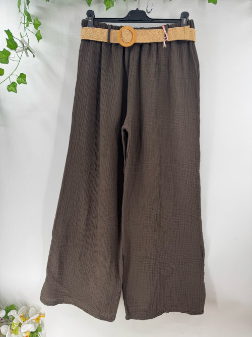 Pantalon large en gaze de coton ceinturée