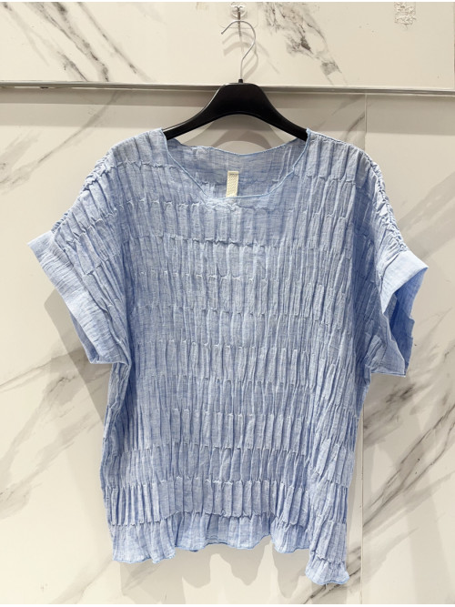 Top oversized gaufré col rond manches courtes