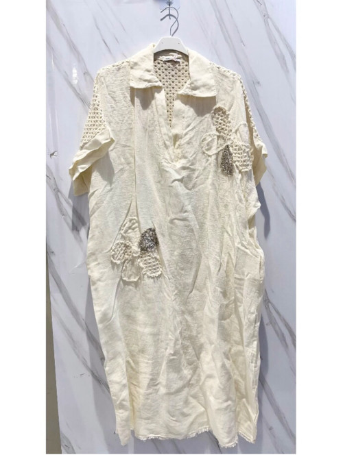 Robe longue oversized manches courtes ajourée dos